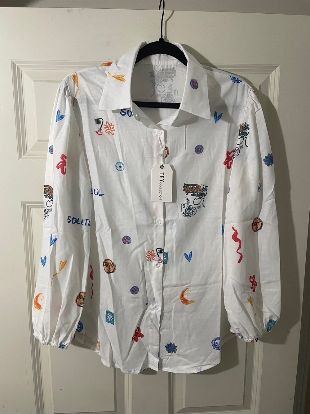 TFY Collection Alemais Soleil embroidered White Blouse with Multicolor Motifs